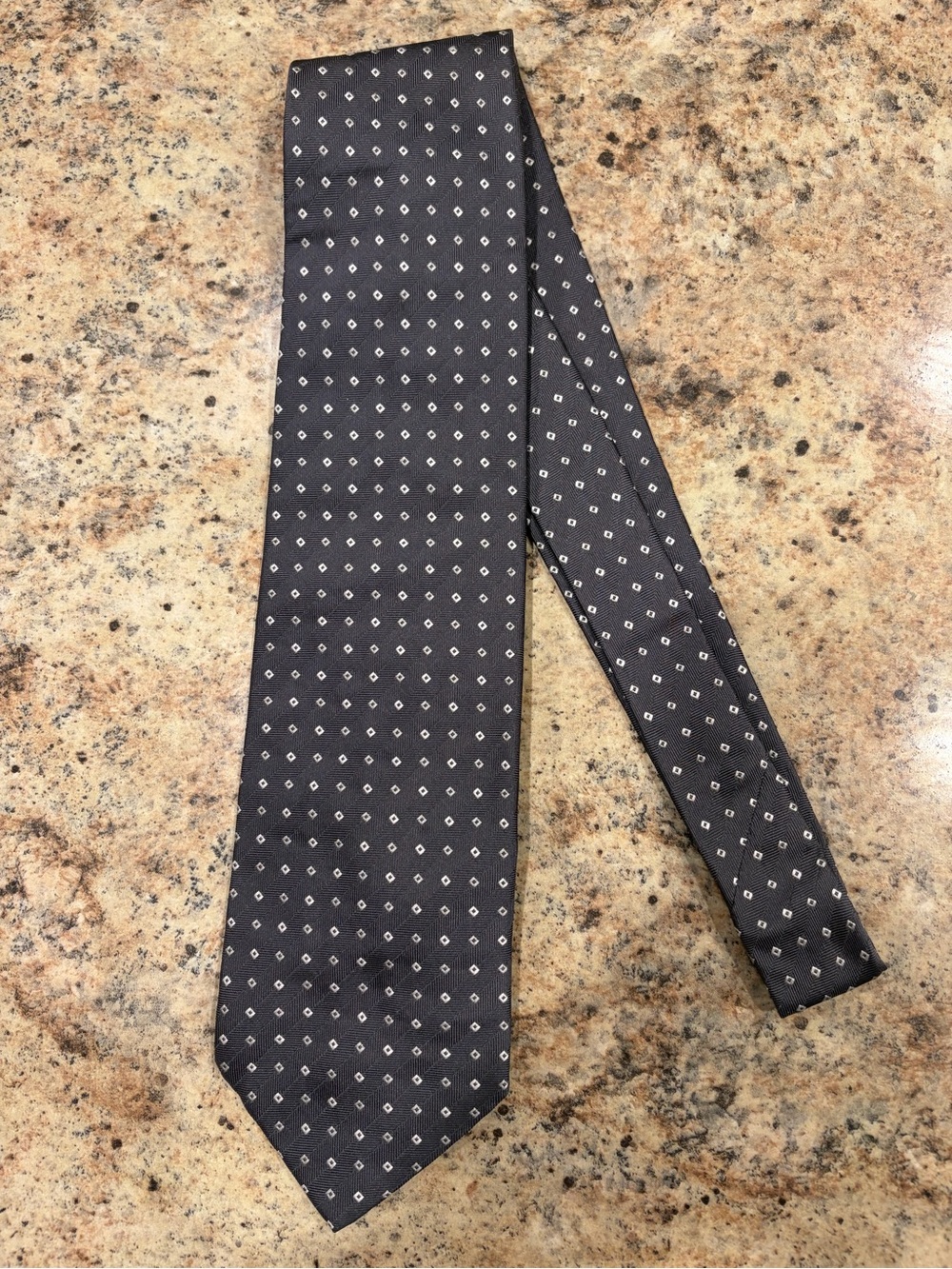 Ermenegildo Zegna Grey Silk Tie with White Micro-Dot Pattern From Fraser Steen
